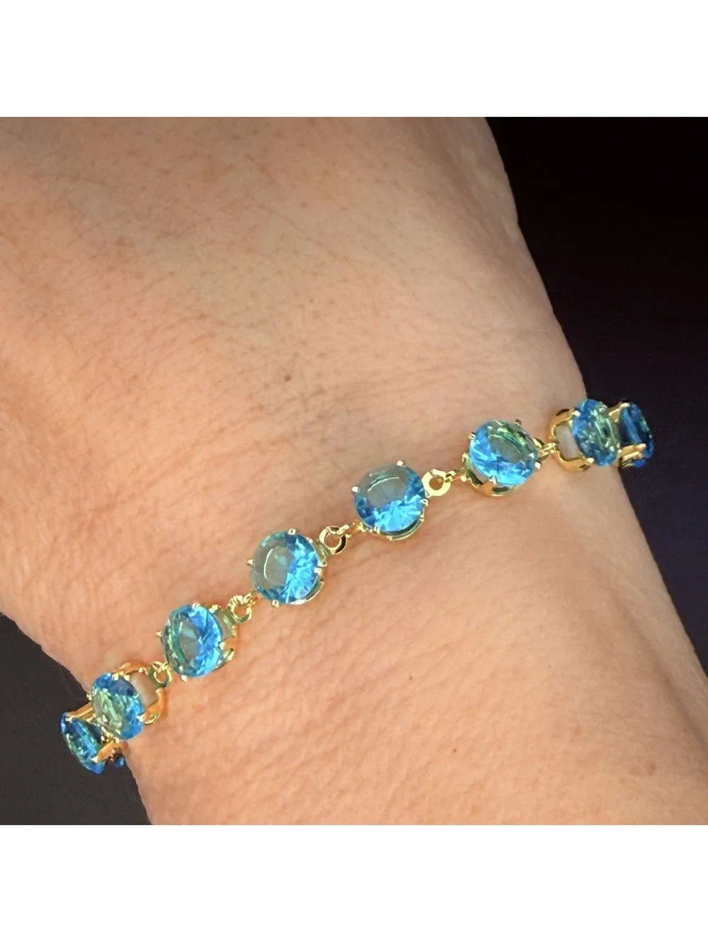 candy+clover Aqua Blue Crystal Gold-Tone Bracelet